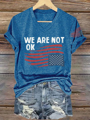 V-neck Retro We Are Not Ok Print T-Shirt