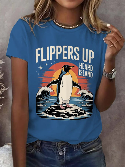 Women's Flippers Up Heard Island Penguin Resist Printed Short-Sleeved T-Shirt