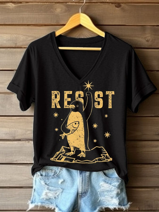 Women's Penguins Resist Tariff Printed Short-Sleeved T-Shirt