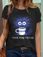 Women's Retro Fuck Dog Thing Printed Short-Sleeved T-Shirt