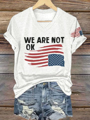 V-neck Retro We Are Not Ok Print T-Shirt