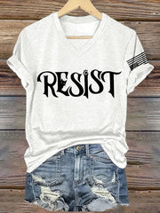 V-Neck Retro Resist Cat Paw Print T-Shirt