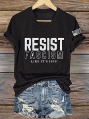 V-neck Retro Resist Fascism Like it's 1939 Print T-Shirt