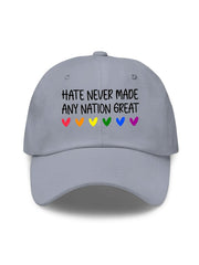 Unisex Hate Never Made Any Nation Great Print Baseball Cap