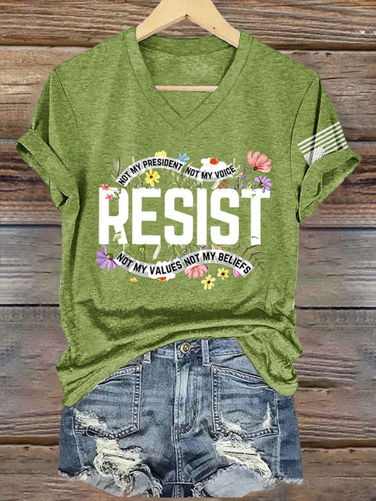 V Neck Retro Resist Not My President, Not My Voice, Not My Values, Not My Beliefs Print T-Shirt