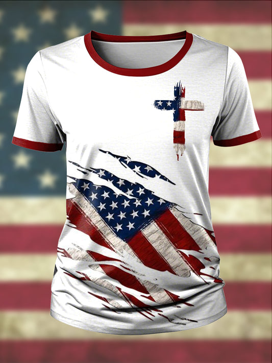 Women's American Flag Faith Print Short Sleeve T-Shirt