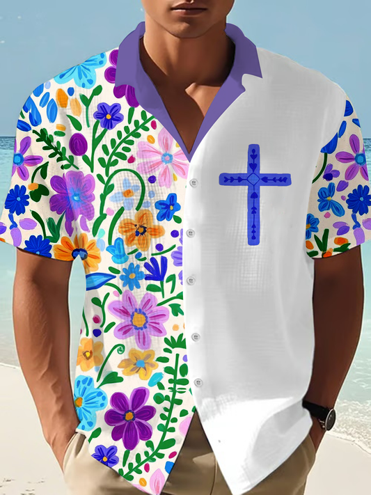 Men's Faith Cross Waffle Print Casual Shirt
