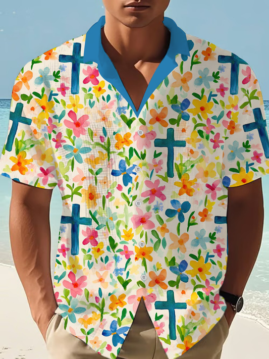 Men's Faith Cross Waffle Print Casual Shirt