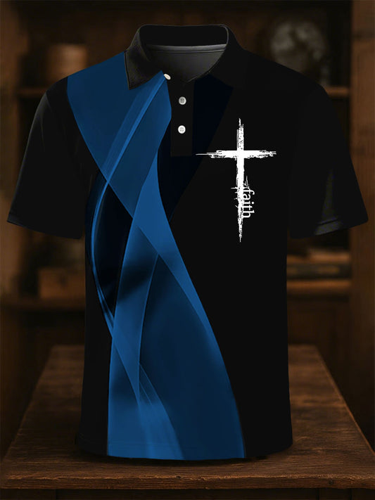 Men's Faith Cross Printed Casual Button Top