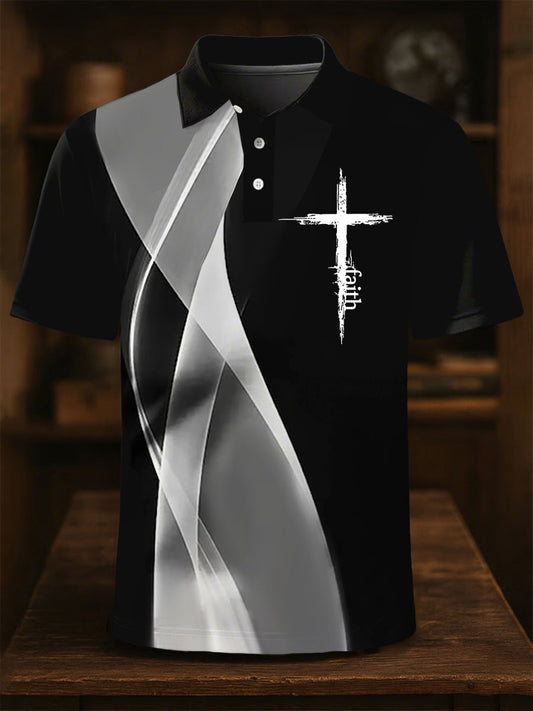 Men's Faith Cross Printed Casual Button Top