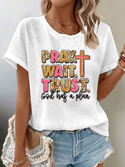 Women's Pray Wait Trust Waffle Print T-Shirt