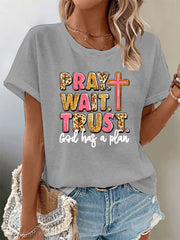 Women's Pray Wait Trust Waffle Print T-Shirt