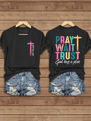 Women's Pray Wait Trust Printed Casual T-Shirt