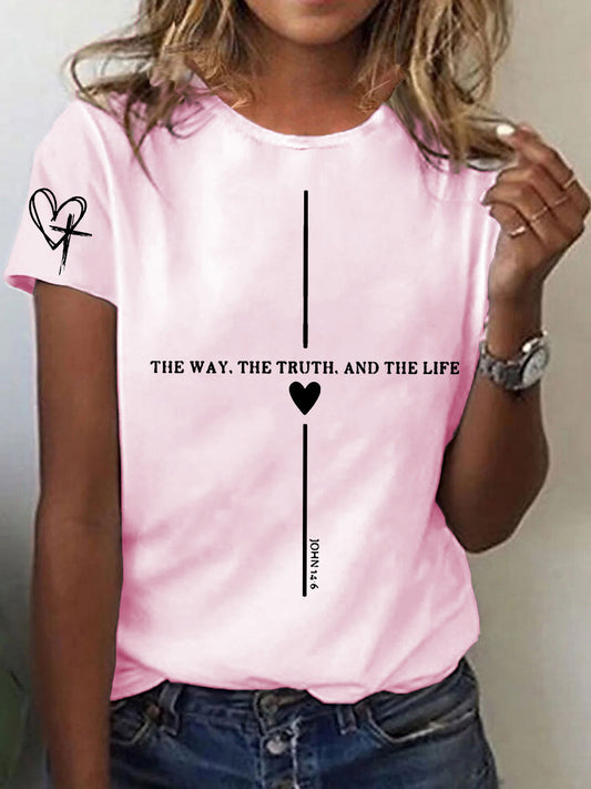 Women's Faith Cross The Way The Truth The Life Printed Short Sleeve T-Shirt