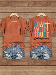 Women's Pray Wait Trust Printed Casual T-Shirt