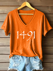 Women's Native American 1491 Print V-Neck T-Shirt