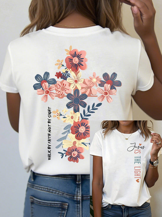 Women's Jesus is the Light Floral Christian T-Shirt