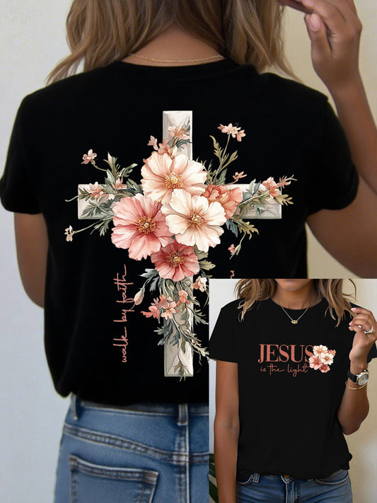 Women's Jesus is the Light Floral Christian T-Shirt