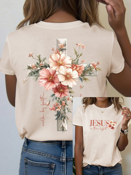 Women's Jesus is the Light Floral Christian T-Shirt