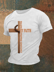 Men's Walking By Faith Tripping Constantly Printed Casual T-Shirt