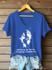 Women's Walking By Faith Tripping Constantly Printed Casual T-Shirt