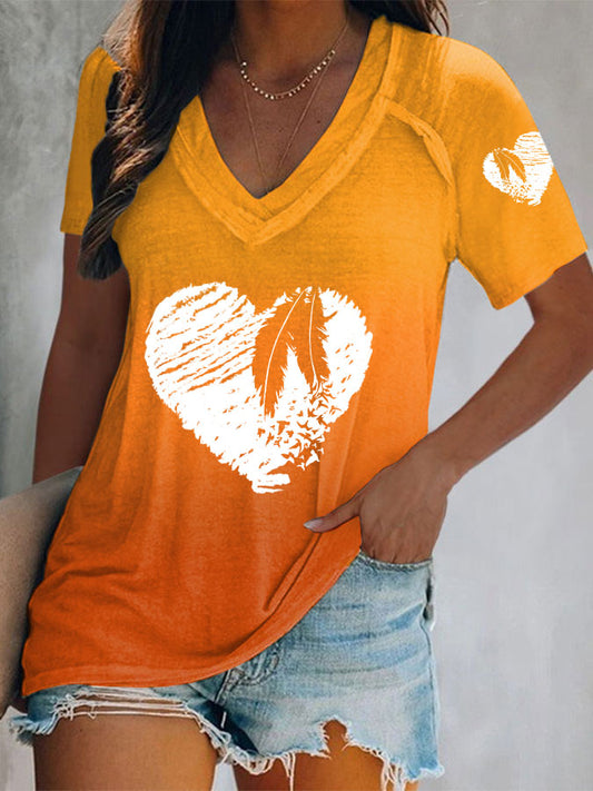 Women's Indigenous feather print V-neck tops