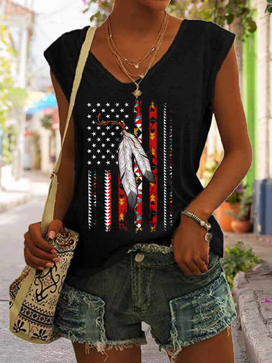 Women's Tribal Feather Flag Print Tank Top