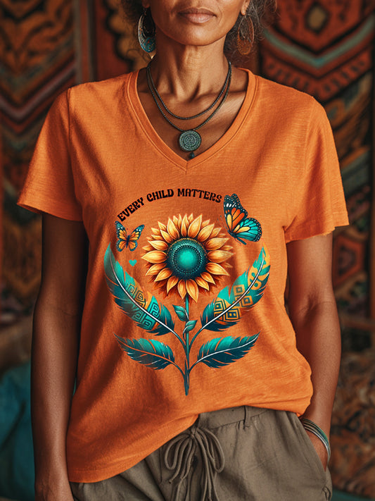 Women's Every Child Matters Floral Print V-Neck T-Shirt