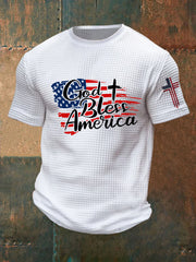 Men's God Bless America Cross  Waffle  Short SleeveT-shirt
