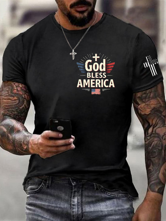 Men's God Bless America Cross Short Sleeve T-shirt