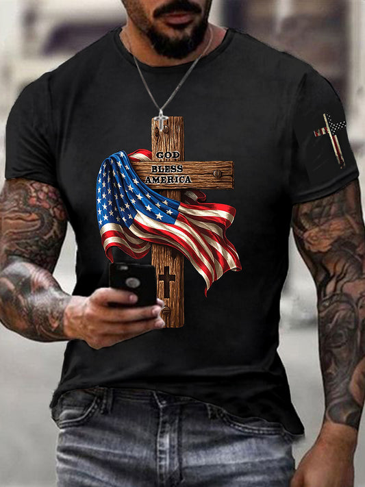 Men's God Bless America Cross Short Sleeve T-shirt
