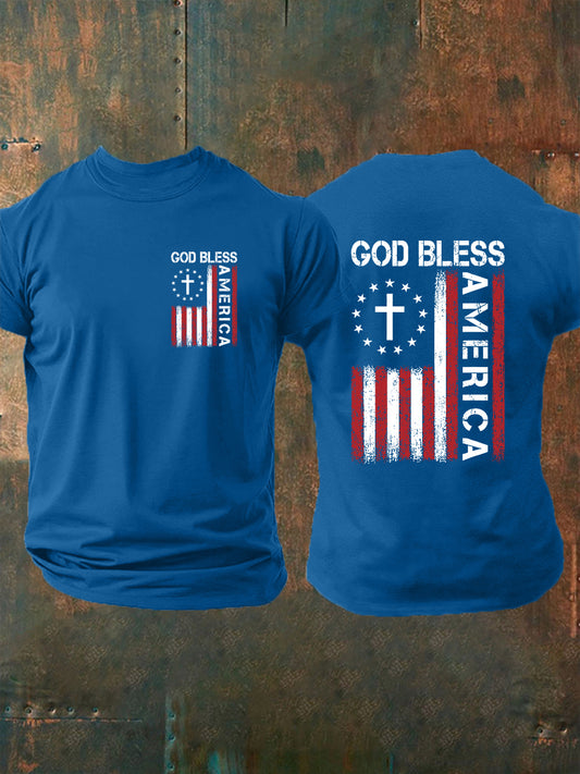 Men's God Bless America Cross Short Sleeve T-shirt