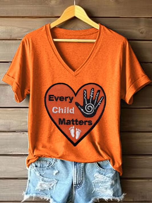 Women's Every Child Matters Embroidered V-Neck T-Shirt