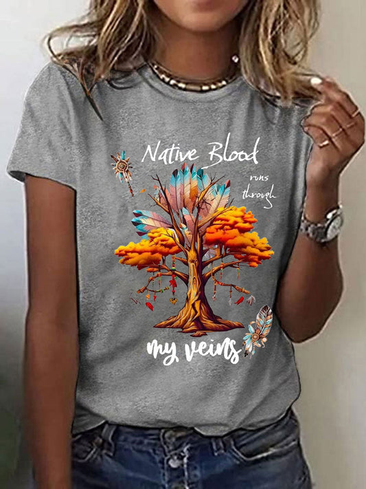 Women's Native American Printed Casual T-Shirt