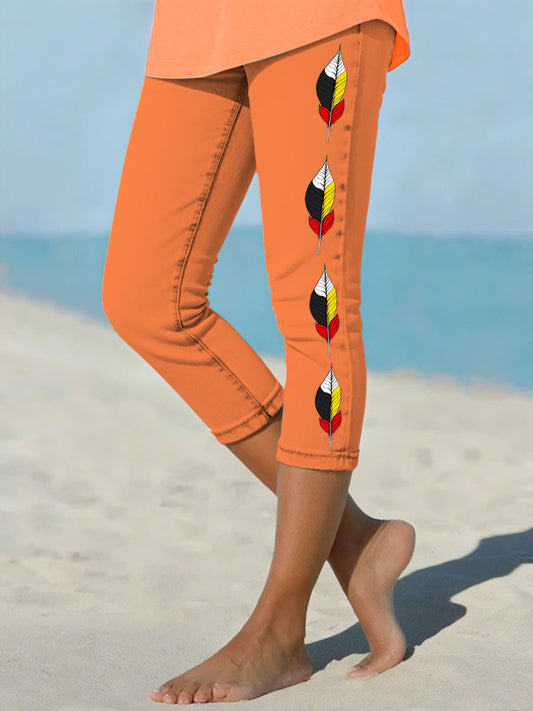 Women's Native American Medicine Wheel Feathers Cropped leggings