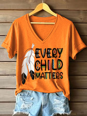 Women's Every Child Matters Feather Print V-Neck T-Shirt