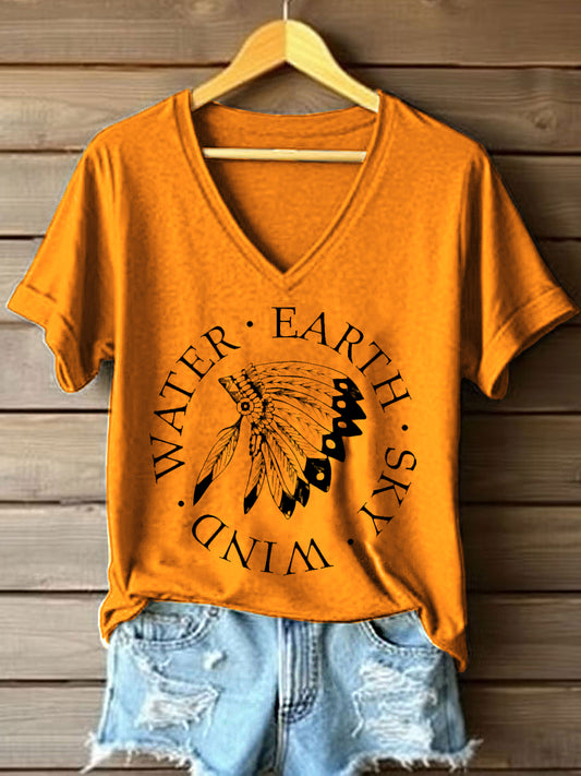 Women's Indigenous Print V-Neck T-Shirt