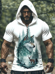 Men's Native American Wolf Hooded SS T-shirt