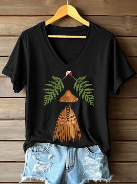 Women's Indigenous Inspired Print V-Neck T-Shirt