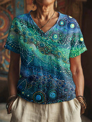 Women's Aboriginal marine art print V-neck tops
