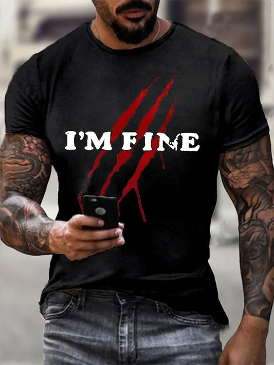 Men's I'm Fine Bloody Art Printed Casual T-Shirt