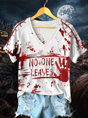 Women's Funny   Bloodstained Print V-neck off-shoulder short-sleeved T-shirt