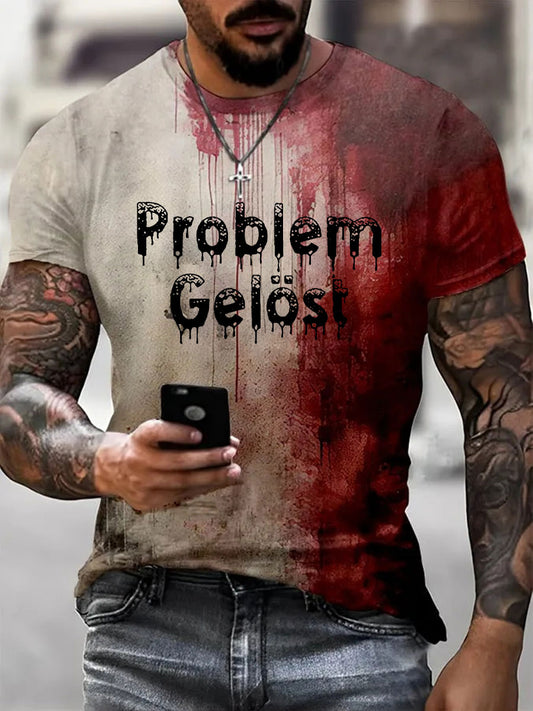 Men's Problem Solved Bloody Art Print Casual T-shirt