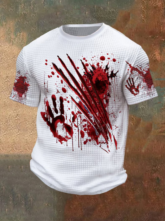 Men's Funny Halloween  Bloodstained Print Casual Waffle Short Sleeve Tee