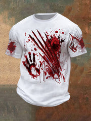 Men's Funny Halloween  Bloodstained Print Casual Waffle Short Sleeve Tee