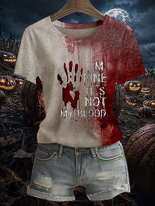 Women's Funny I'M FINE Bloodstained Print Casual Short Sleeve Tee