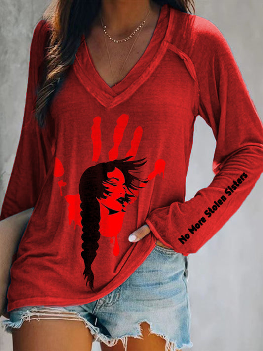 Women's MMIW Print Long Sleeve V-Neck T-Shirt