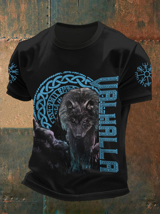 Men's Viking Wolf Mask Odin Rune Print T-Shirts