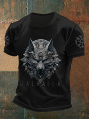 Men's Wolf Mask Odin Runes Printed T-shirts