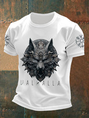 Men's Wolf Mask Odin Runes Printed T-shirts